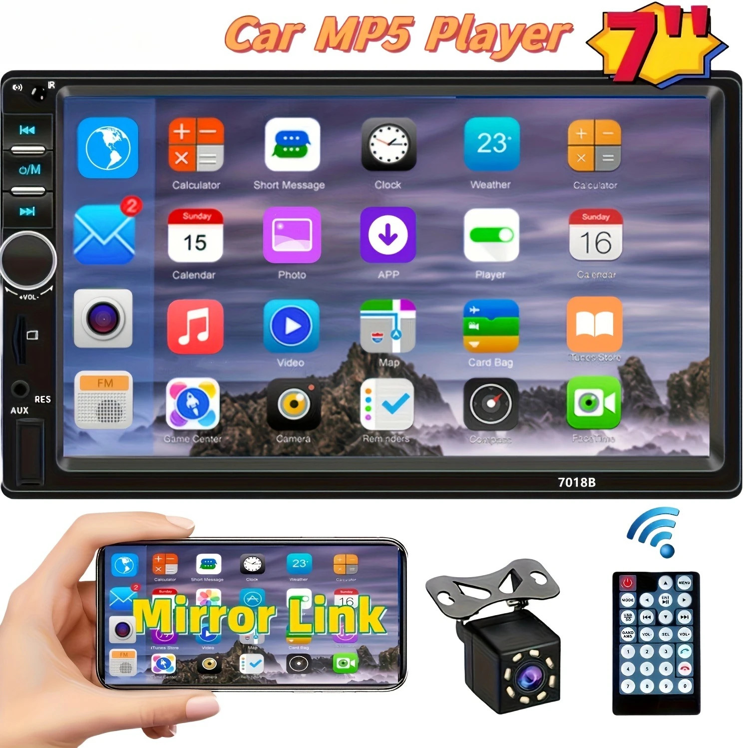 7″ Car Stereo Radio 2 DIN Carplay MP5 Player Bluetooth USB Touch Screen +CAM