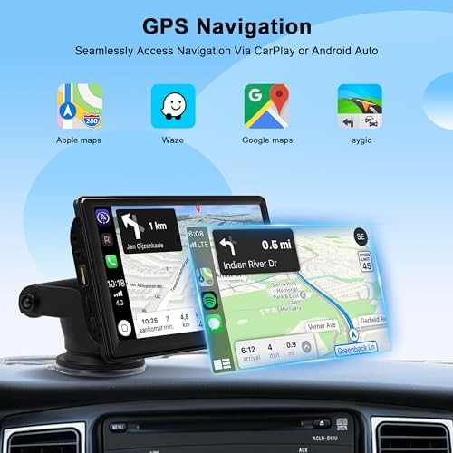 7″ Portable Touch Screen Car Stereo Support Wireless Carplay Android 1GB ROM