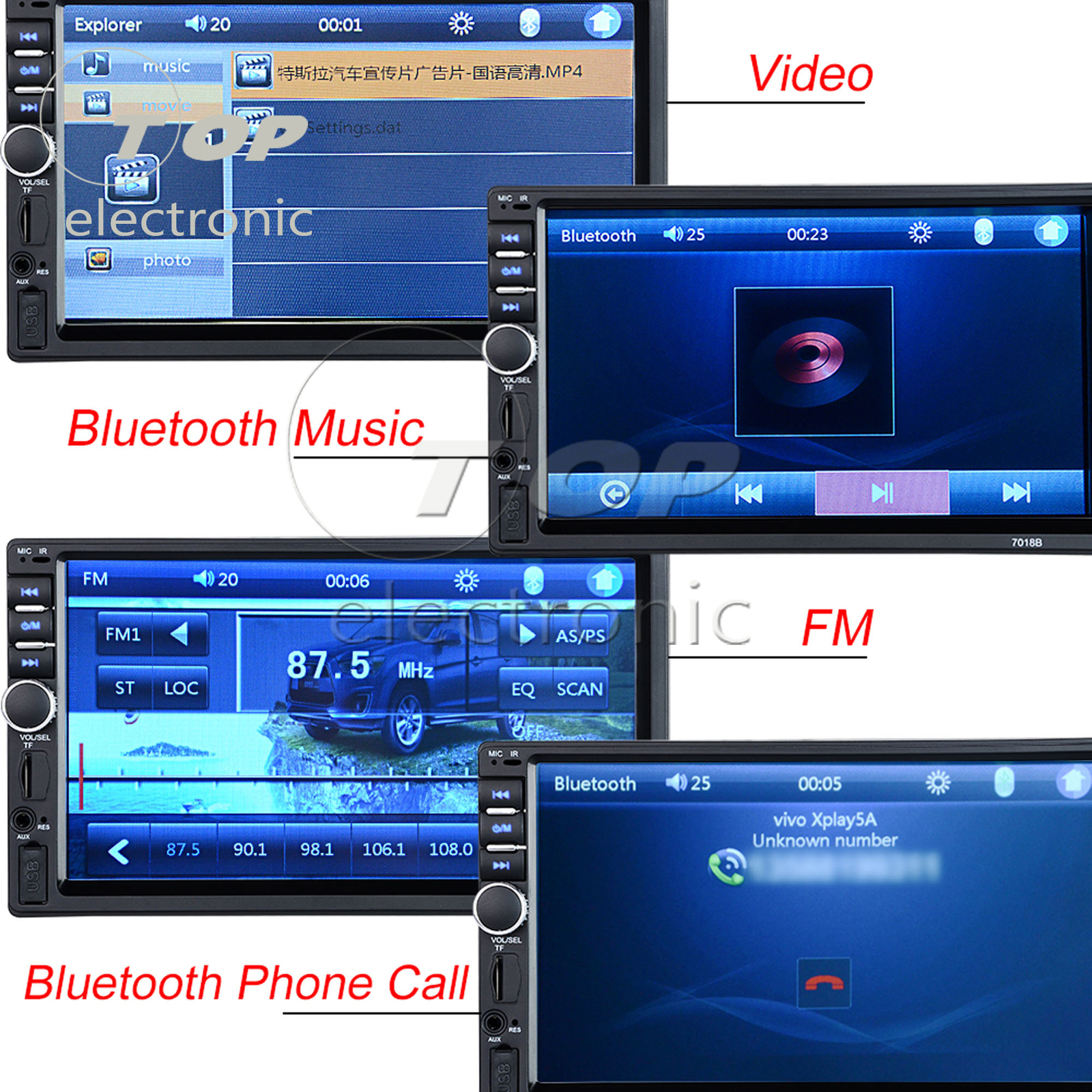 7 Double 7018B 2 DIN Car Radio MP5 Player Touch Screen Bluetooth + Rear Camera