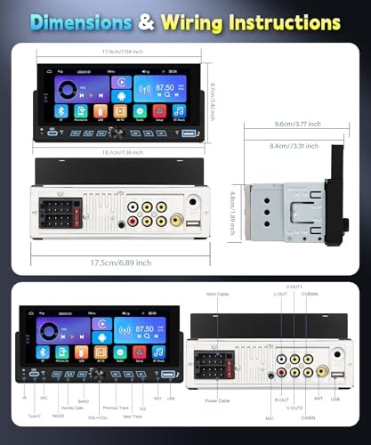 Single Din Car Stereo Wireless Carplay Android Auto, 6.86 inch Wireless Carplay