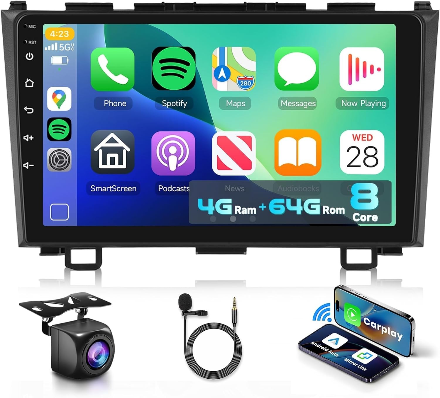 9″ 8Core 4+64G Android Auto Carplay Stereo for Honda CRV 2007-2011; Free Camera