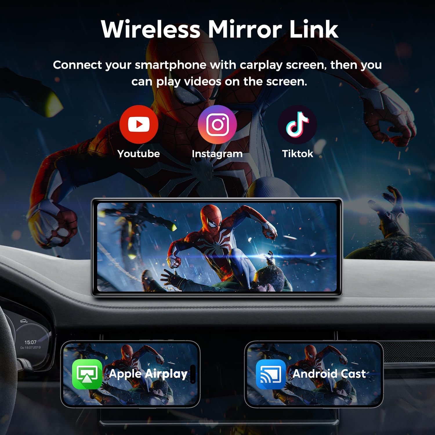 JATAZA 10.26 Wireless Apple Carplay Screen for Car, Secure Strong Bracket, Po…