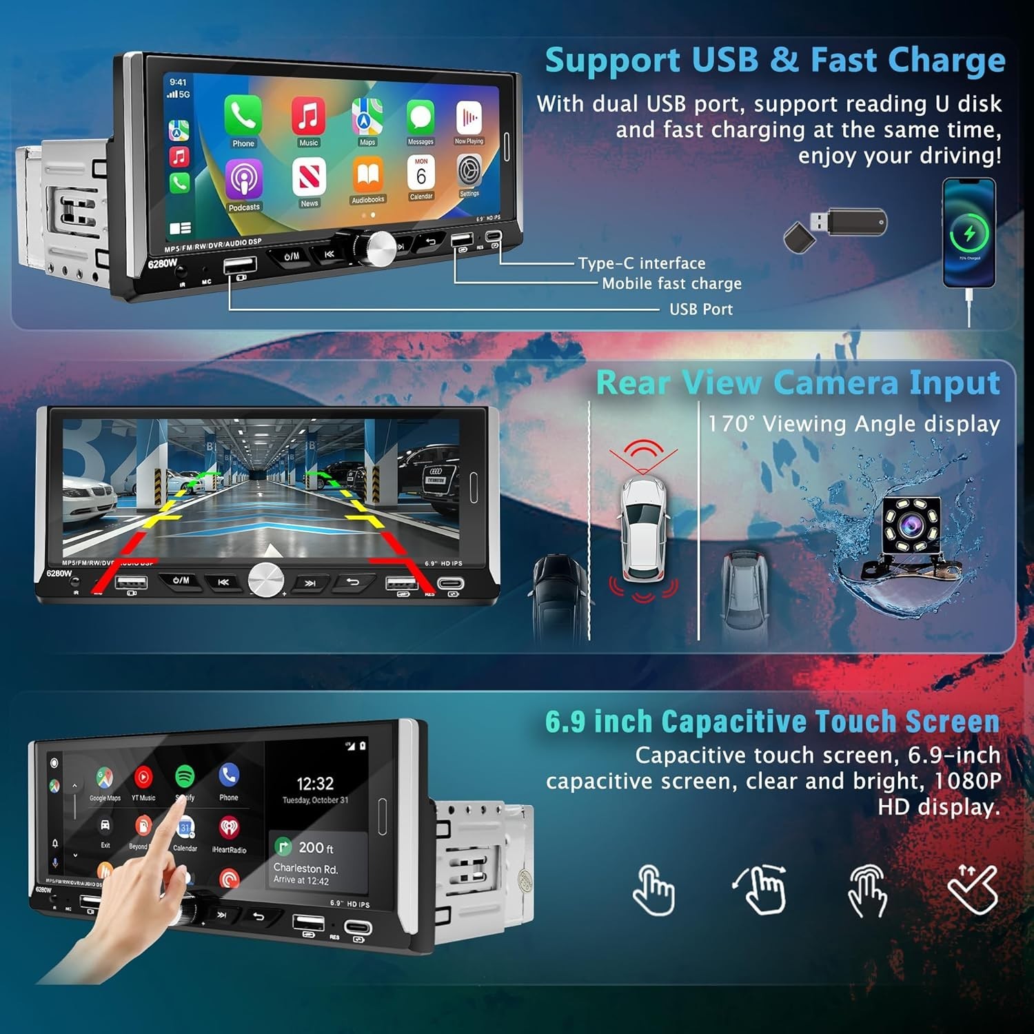 Easy Install Single Din Radio with Steering Control