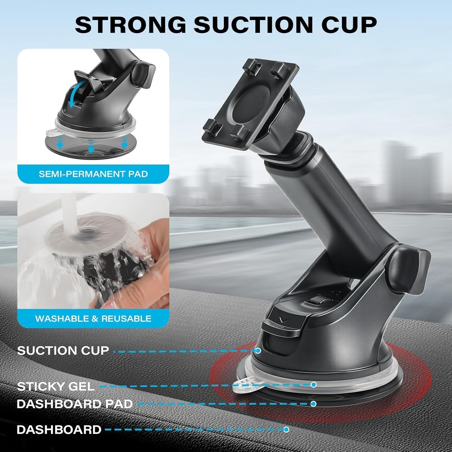 Dynamic Dashboard & Windshield Car Mount for CarPlay Screens – Easy One-Hand Use