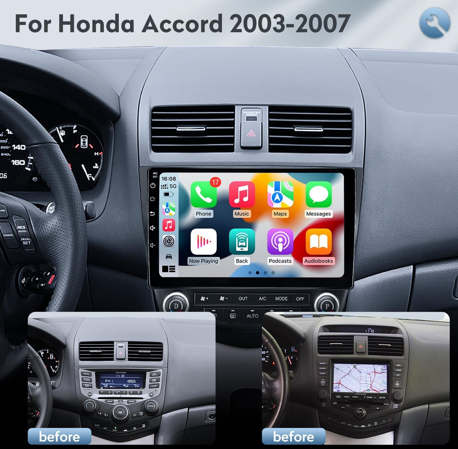 For Honda Accord 2003-2007 Apple CarPlay Android 12 Car Stereo Radio GPS WIFI FM