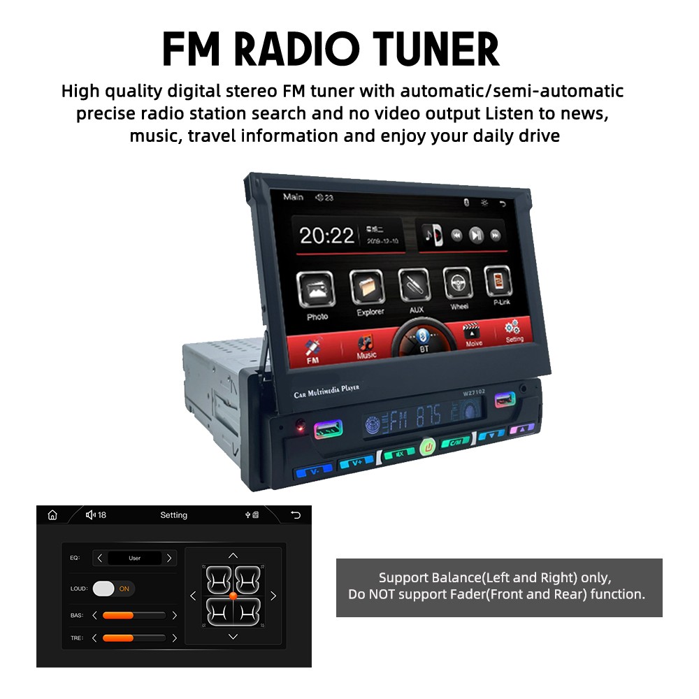 7″ Single Din Motorized Car Stereo Android Auto Radio Wireless Carplay