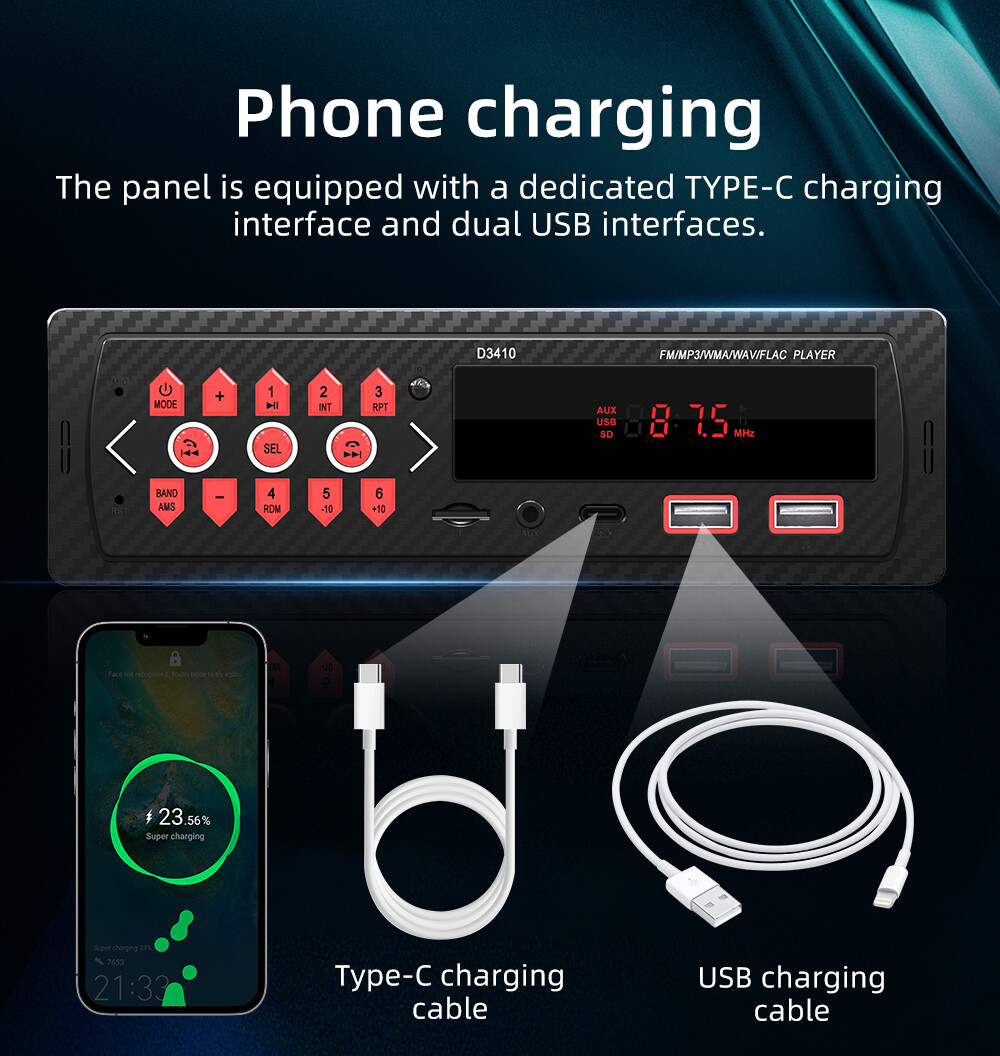 Single Din Car MP3 Player Aux Input Stereo Audio In-Dash FM/USB/SD Bluetooth TF