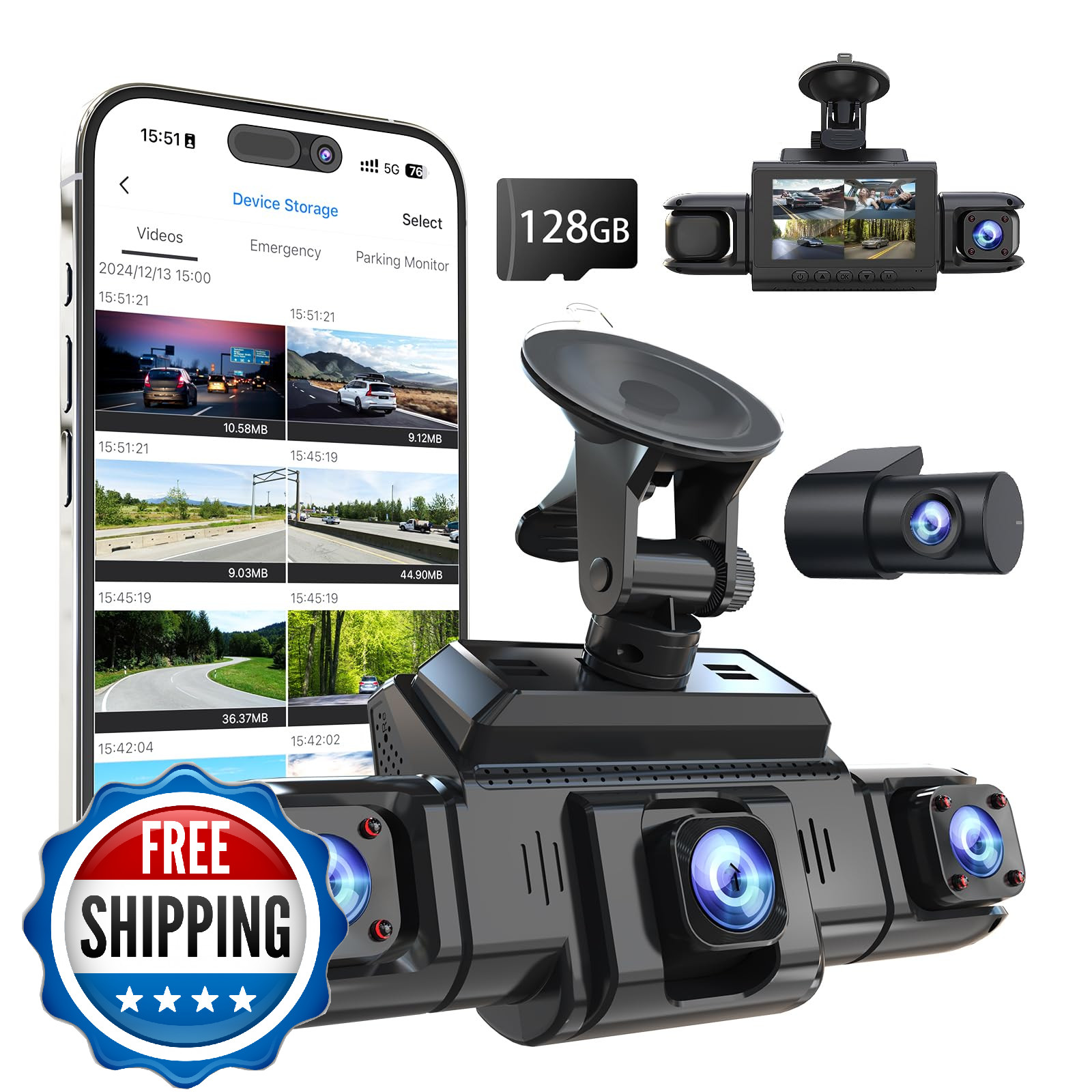 360 View 4 Channel Dash Cam Front and Rear Left Right Inside Camera for Cars, GP
