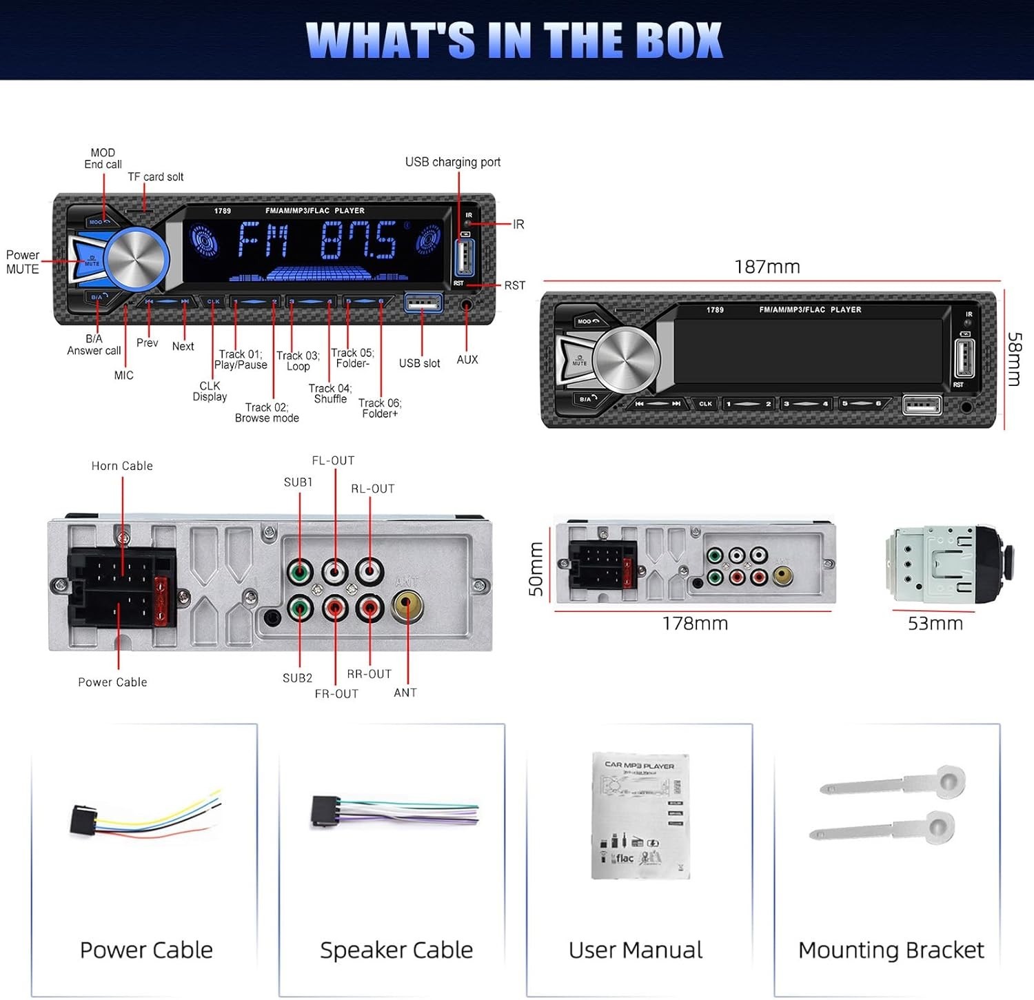 Modern Digital LCD Single Din Car Stereo with Bluetooth & RGB Backlighting