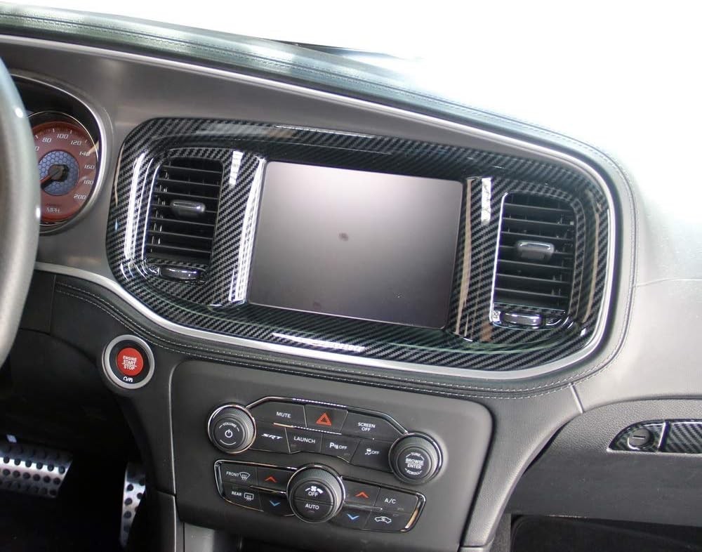 Carbon Fiber Dashboard Dvd Navigation Screen Frame Cover Trim for Dodge Charger