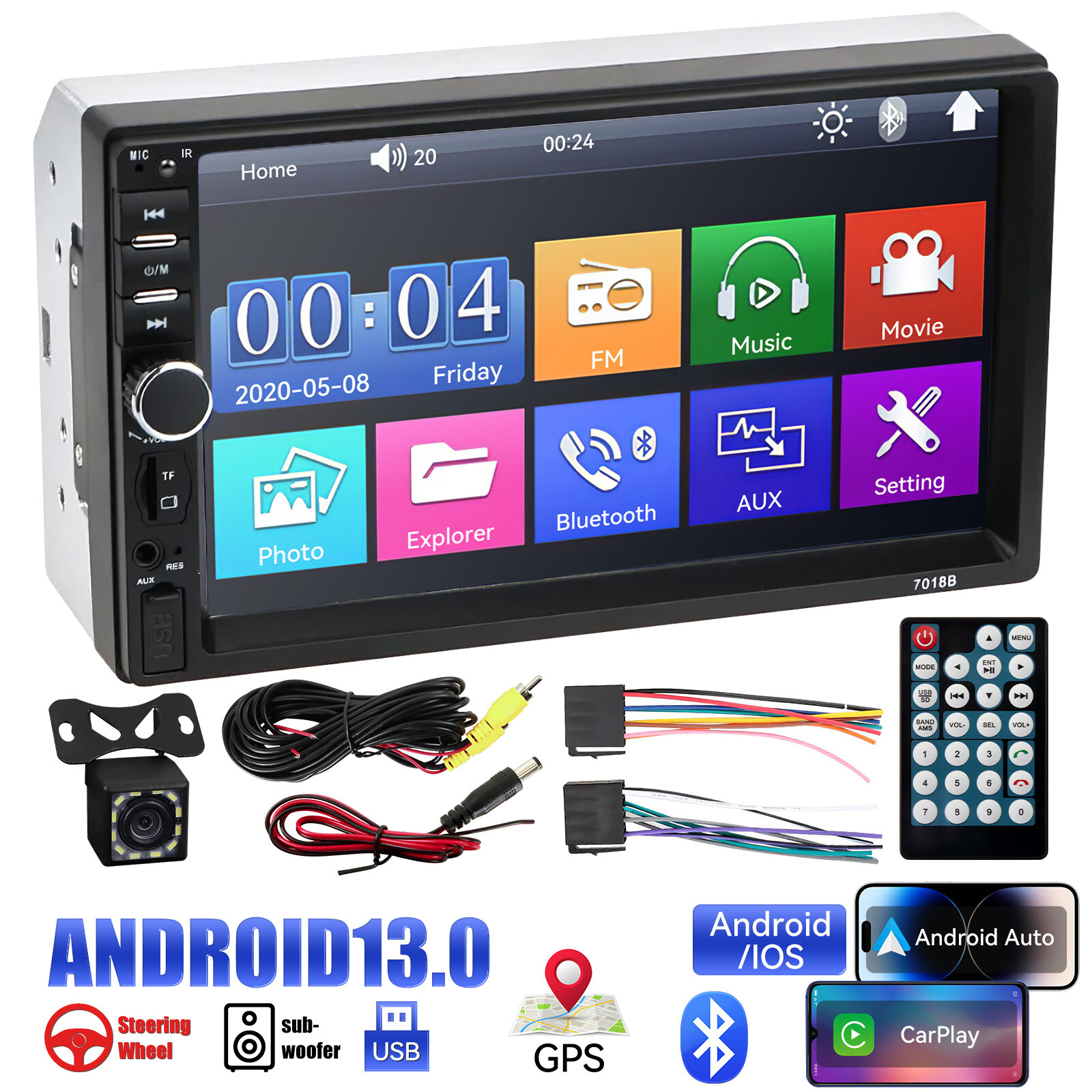 Single 1/2 Din Touch Screen Stereo Bluetooth Radio Car Apple/Android Carplay GPS