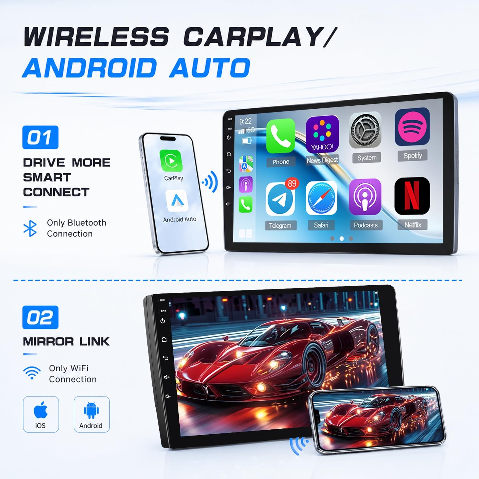 9″ Touchscreen Wireless Carplay Android Auto Stereo for 2005-2010 Chrysler 300
