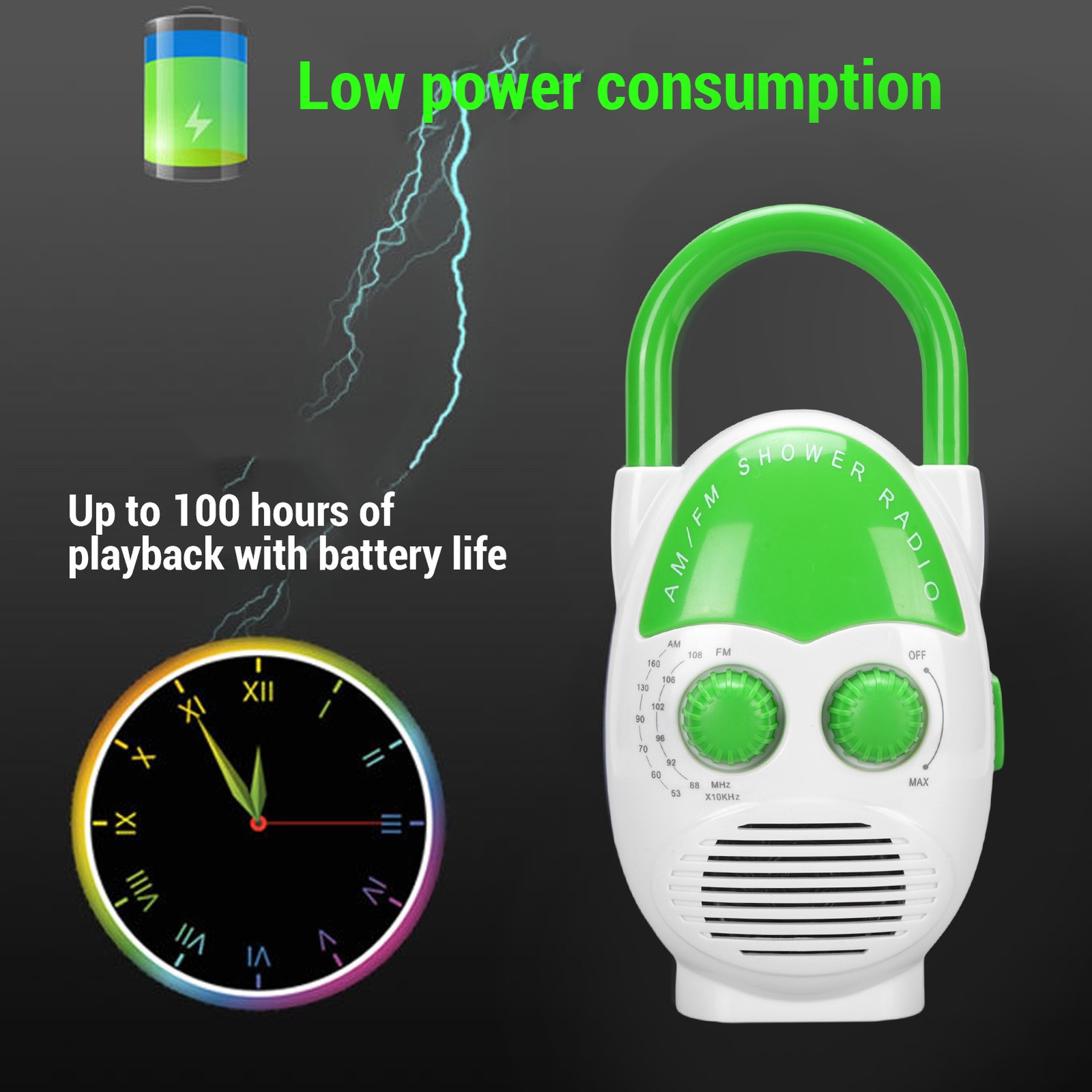 AM FM Radio Adjustable Volume Waterproof For Kitchen Or Bathroom Premium