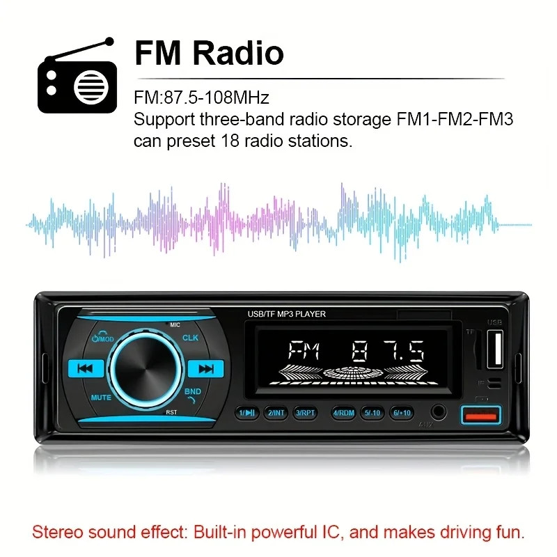 Car Radio Stereo MP3 Player FM Radio 60W*4 Audio Music TF 1 din in Dash Kit