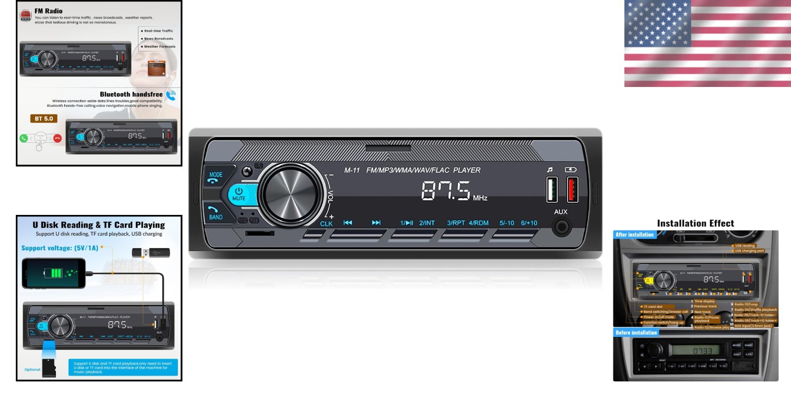 Bluetooth 5.0 Single Din Car Stereo – Smart Audio System with Remote Control