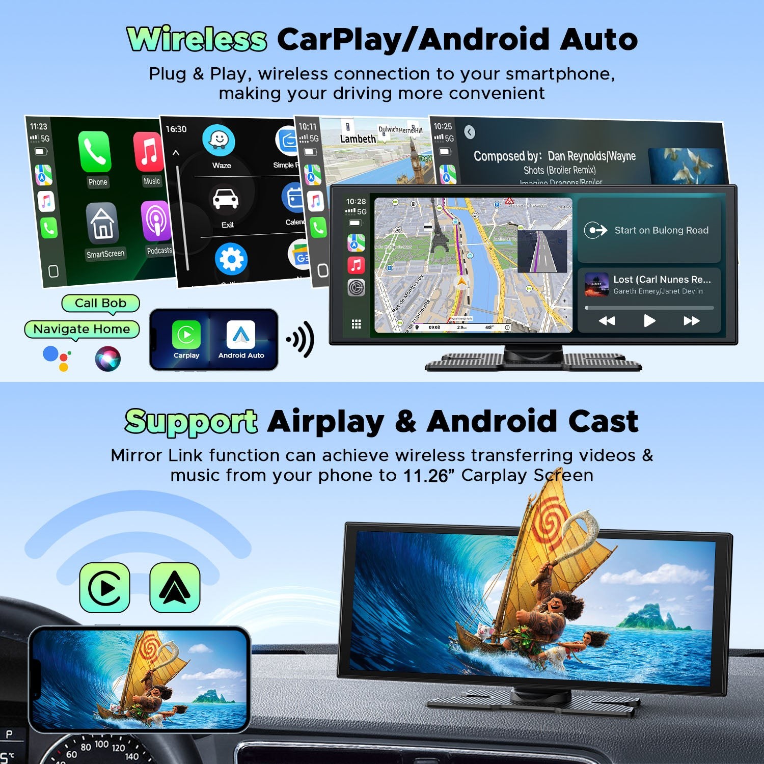 2.5K Dash Cam 11.26″ Car Stereo Radio Wireless Apple Carplay & Android Auto 64GB