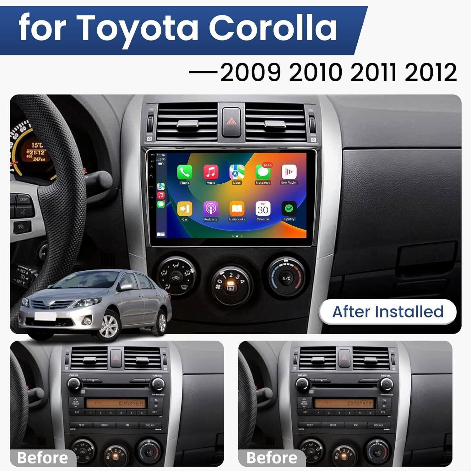 Android 15 4G+64G For Toyota Corolla 2007-2015 Car Stereo Radio CarPlay GPS WIFI