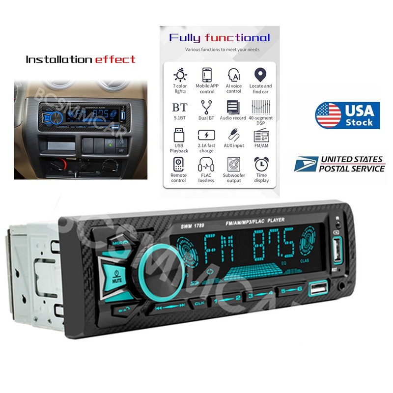 Single 1 DIN Stereo Radio Car MP3 Player Audio Receiver Bluetooth Head Unit