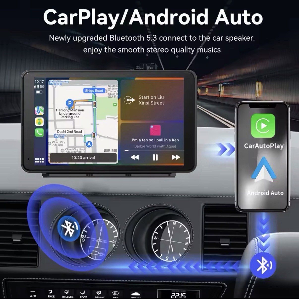 CarPlay/Android Auto 10in FHD IPS Touchscreen Car Radio BT AUX TF Card
