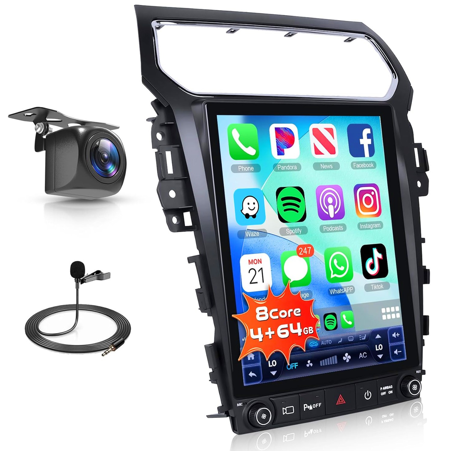 12.1″ Tesla Style Android Head Unit for Ford Explorer 2011-2019 CarPlay Navi 64G