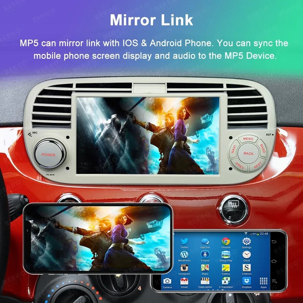 7″ Car Radio Wireless Android Auto CarPlay GPS 4+64GB For Fiat 500 2007-2015