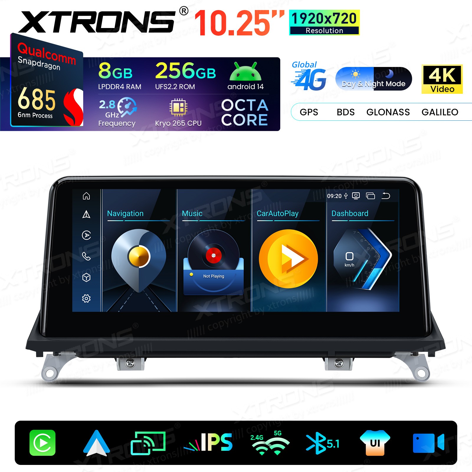 8-Core 8+256G 4G Android 14 Car Screen Retrofit Stereo For BMW X5 X6 E70 E71 CCC