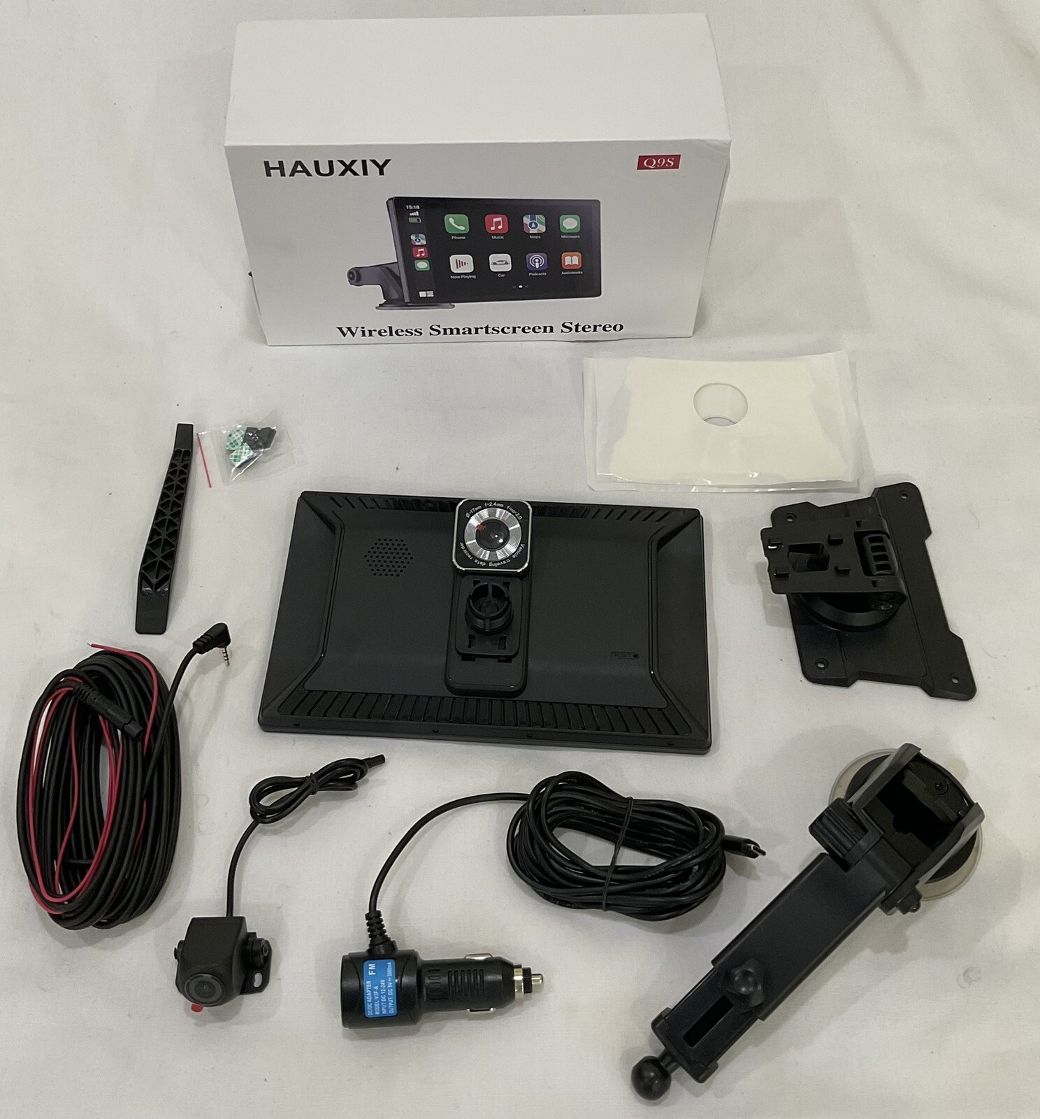 HAUXIY Wireless Carplay Touchscreen 2.5K Dash Cam 9″ Portable Q9S -Black -64gb