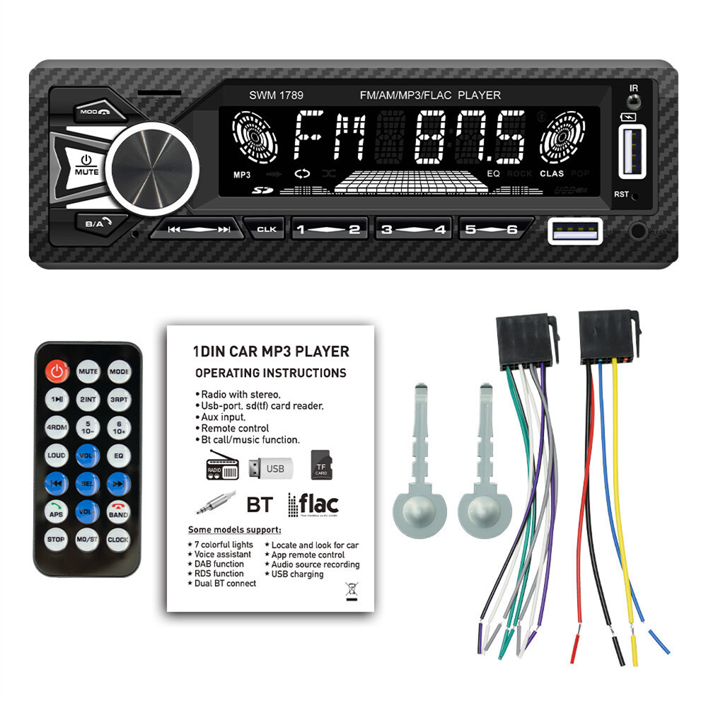 Single Din Car Stereo FM/AM Radio MP3 Player Bluetooth In-Dash Audio Receiver