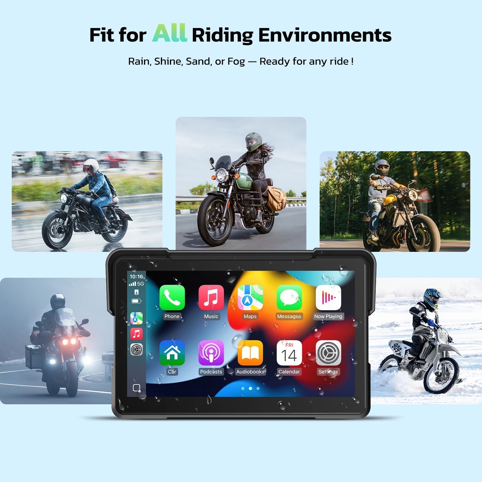Lamtto 7in Wireless Motorcycle Stereo Apple CarPlay Android Auto Waterproof