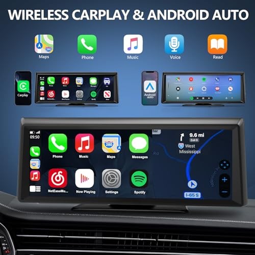 Wireless CarPlay Screen with 2K Dash Cam, 8.1″ Portable 8.1 Inch CarPlay