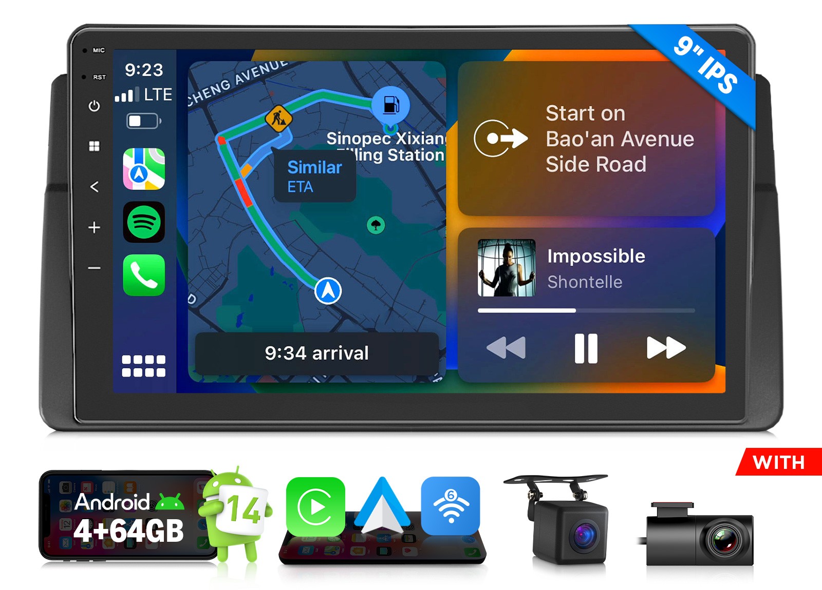 9″Android Auto 4+64 Car Stereo Wireless CarPlay GPS DSP for BMW E46 330i 325i M3