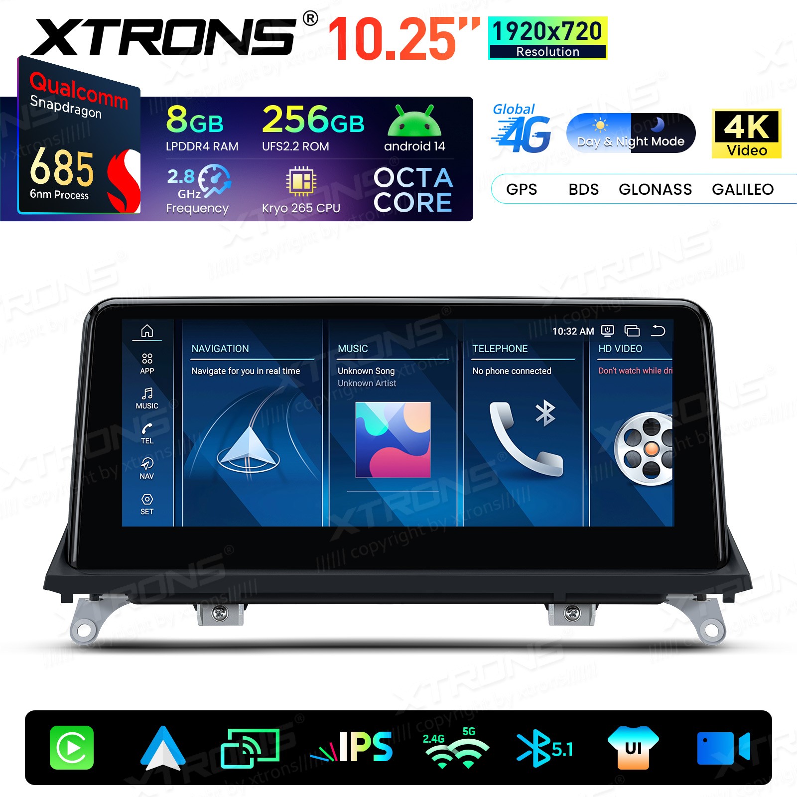 8-Core 8+256G 4G Android 14 Car Screen Retrofit Stereo For BMW X5 X6 E70 E71 CCC