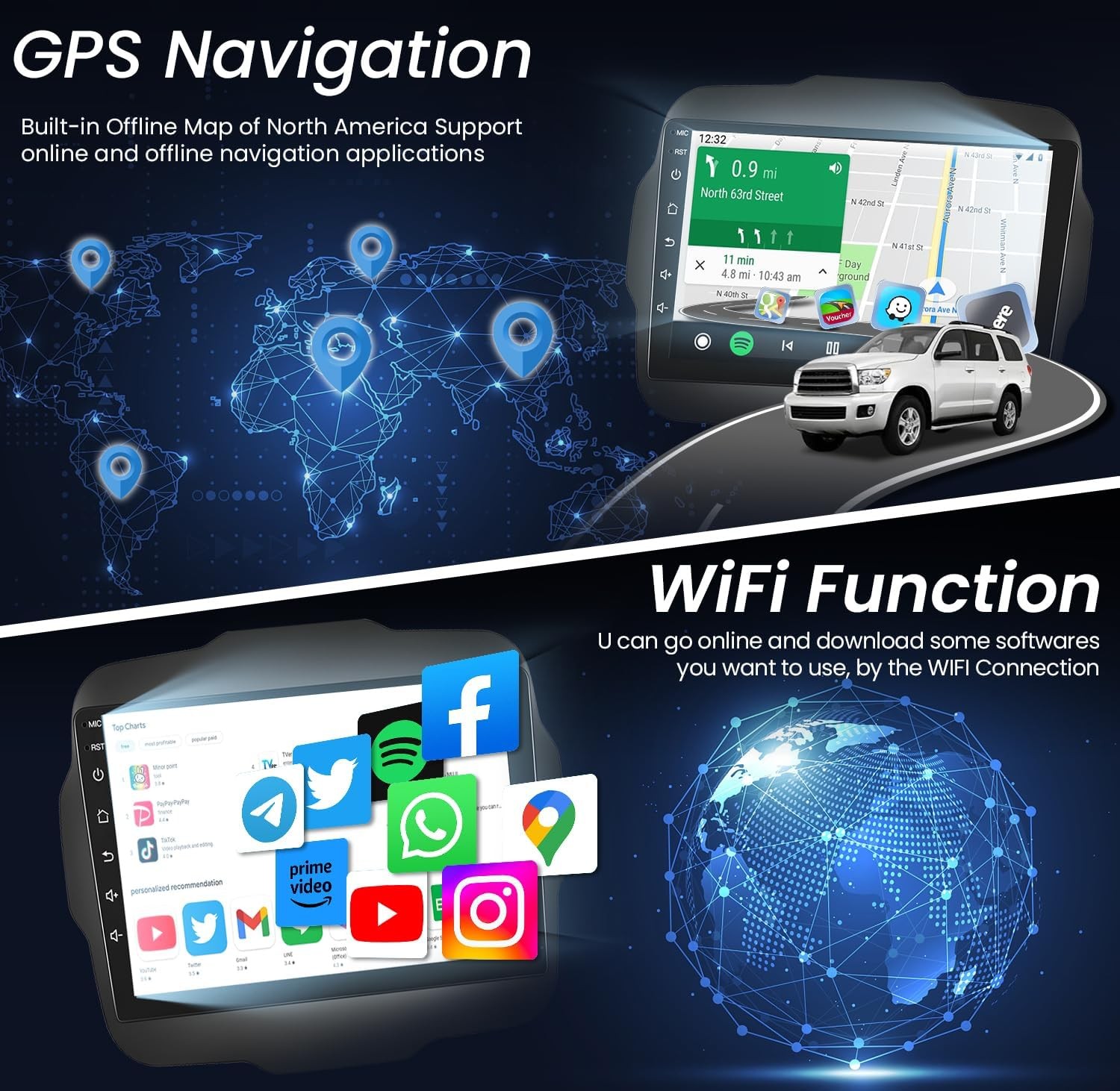 4+64G Android Auto Stereo Radio GPS Carplay NAVI RDS For Jeep Renegade 2015-2020