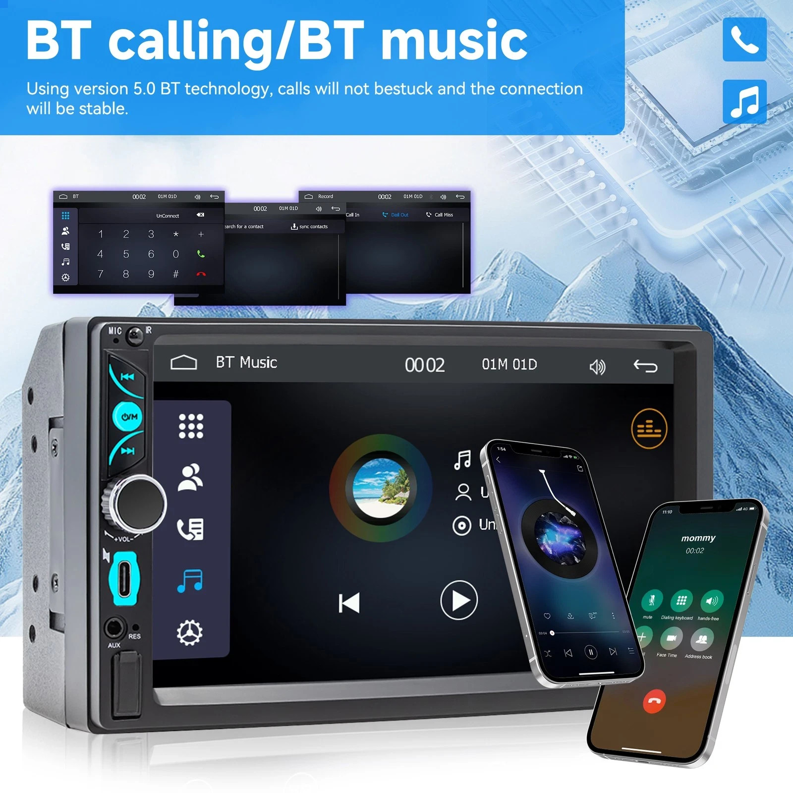 Double Din Car Stereo with 7″ HD Touchscreen, Wireless Apple Carplay & Android A