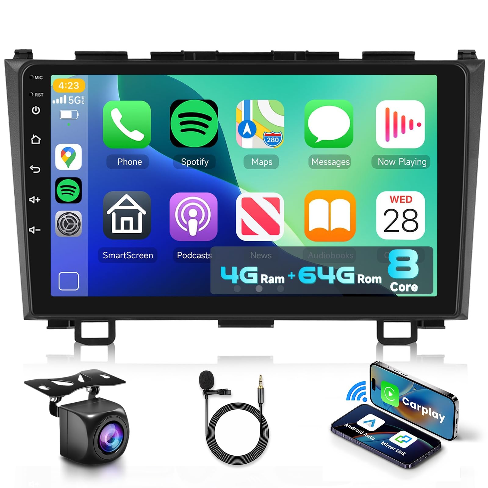 9″ Touchscreen Wireless Carplay Android Auto Stereo for 2007-2011 Honda CRV
