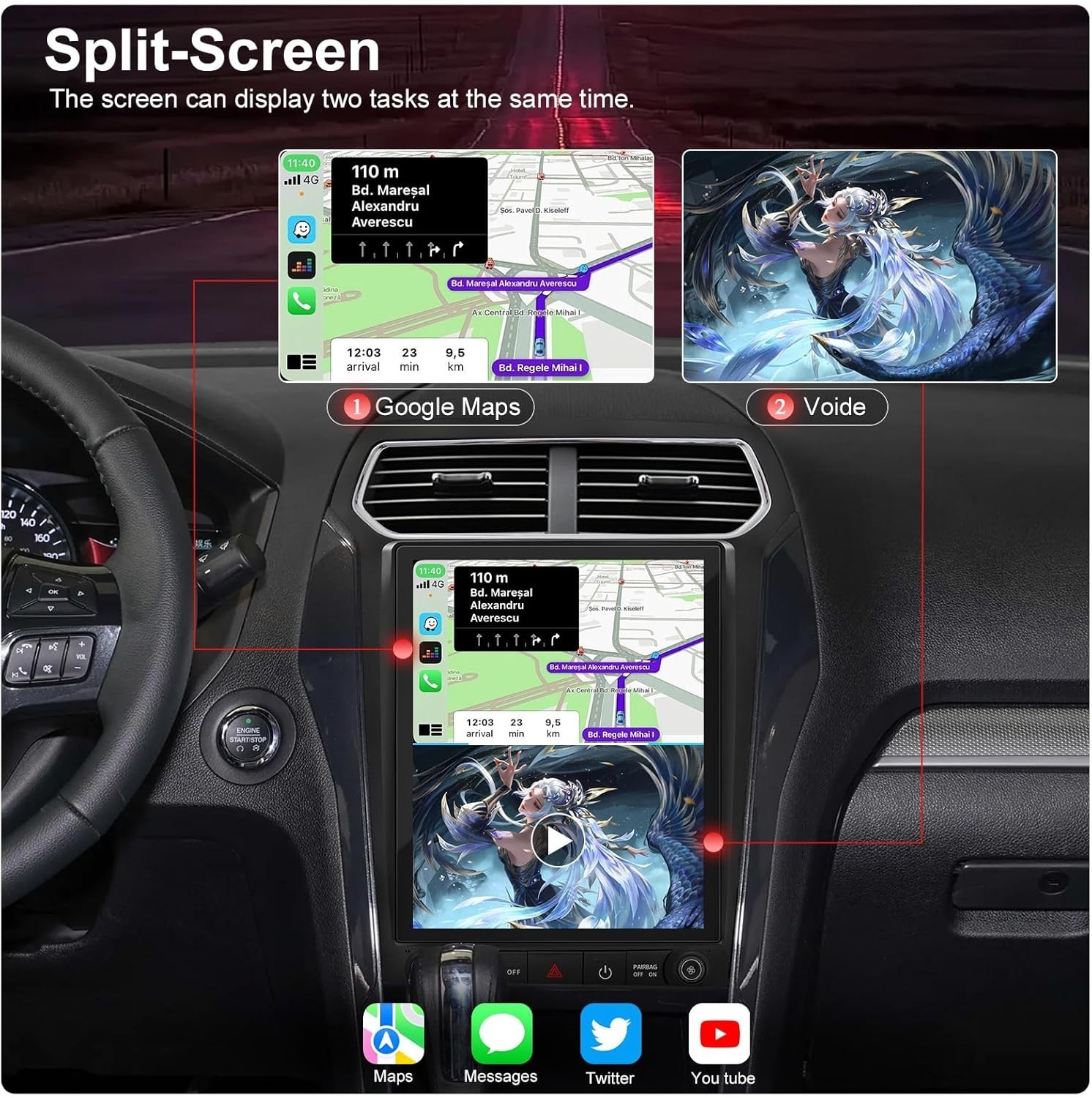 4+ 64 GB 12.1″ Car Radio Stereo Upgrade for 11-19 Ford Explorer, 8 Core