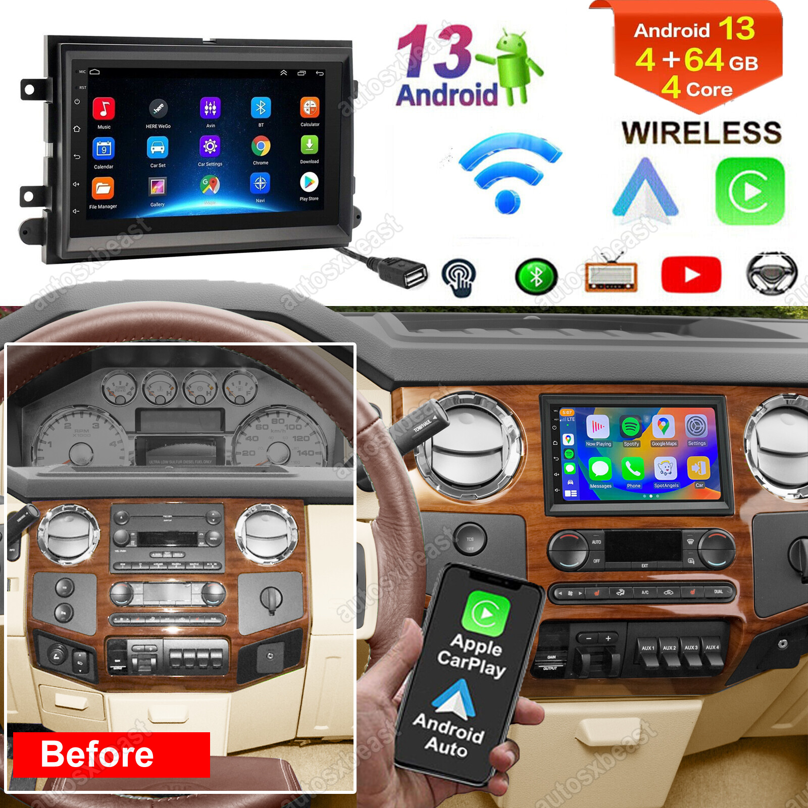 4+64G Android Radio Stereo for 2008-2016 Ford F250 F350 F450 F-Series Super Duty