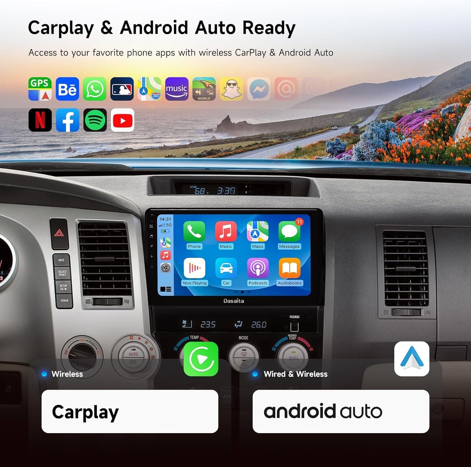 Dasaita Android 13 Car Radio for Toyota Tundra 2007-2013 Wireless Carplay BT5.0