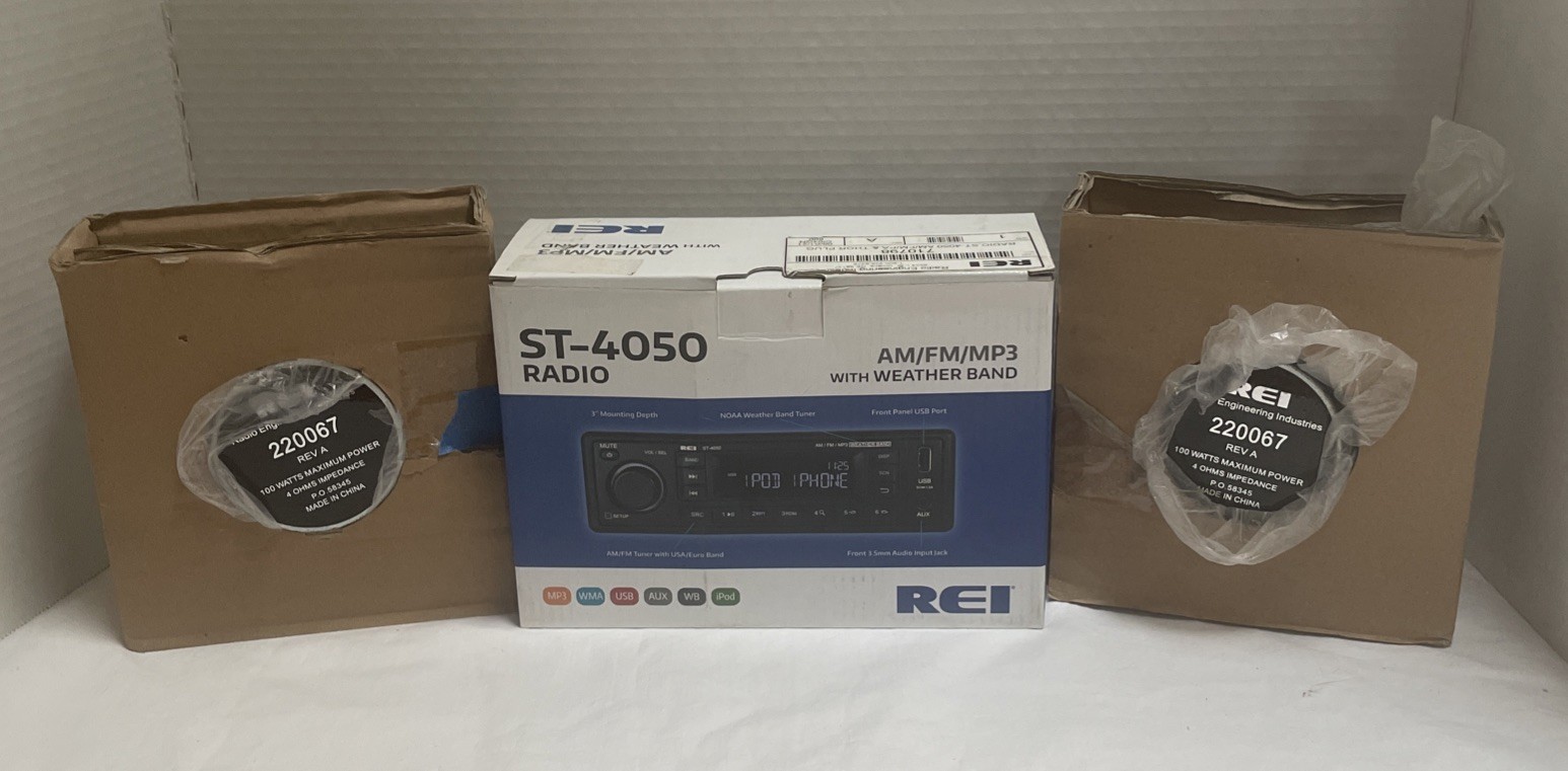 REI ST-4050 AM/FM/WB/AUX/IPOD/USB/MP3 STEREO W/WEATHER BAND +2 SPEAKERS 220067