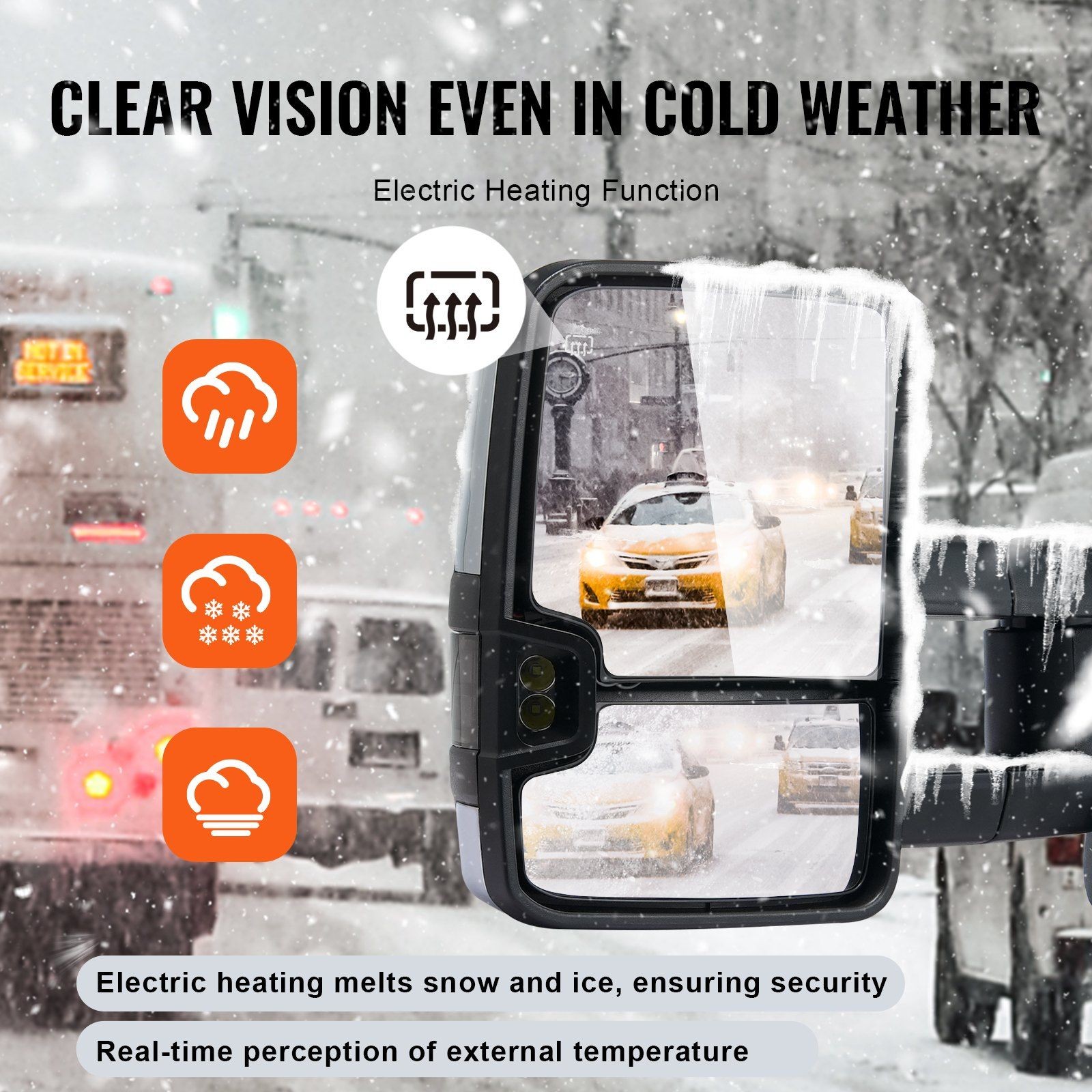 Tow Mirrors with Power Heated Glass LED Signal Lighting System Silver 70