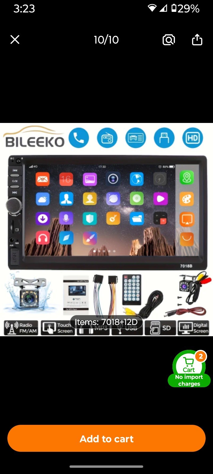 7″ Double 2 DIN Car MP5 Player Bluetooth Touch Screen Stereo Radio With Camera