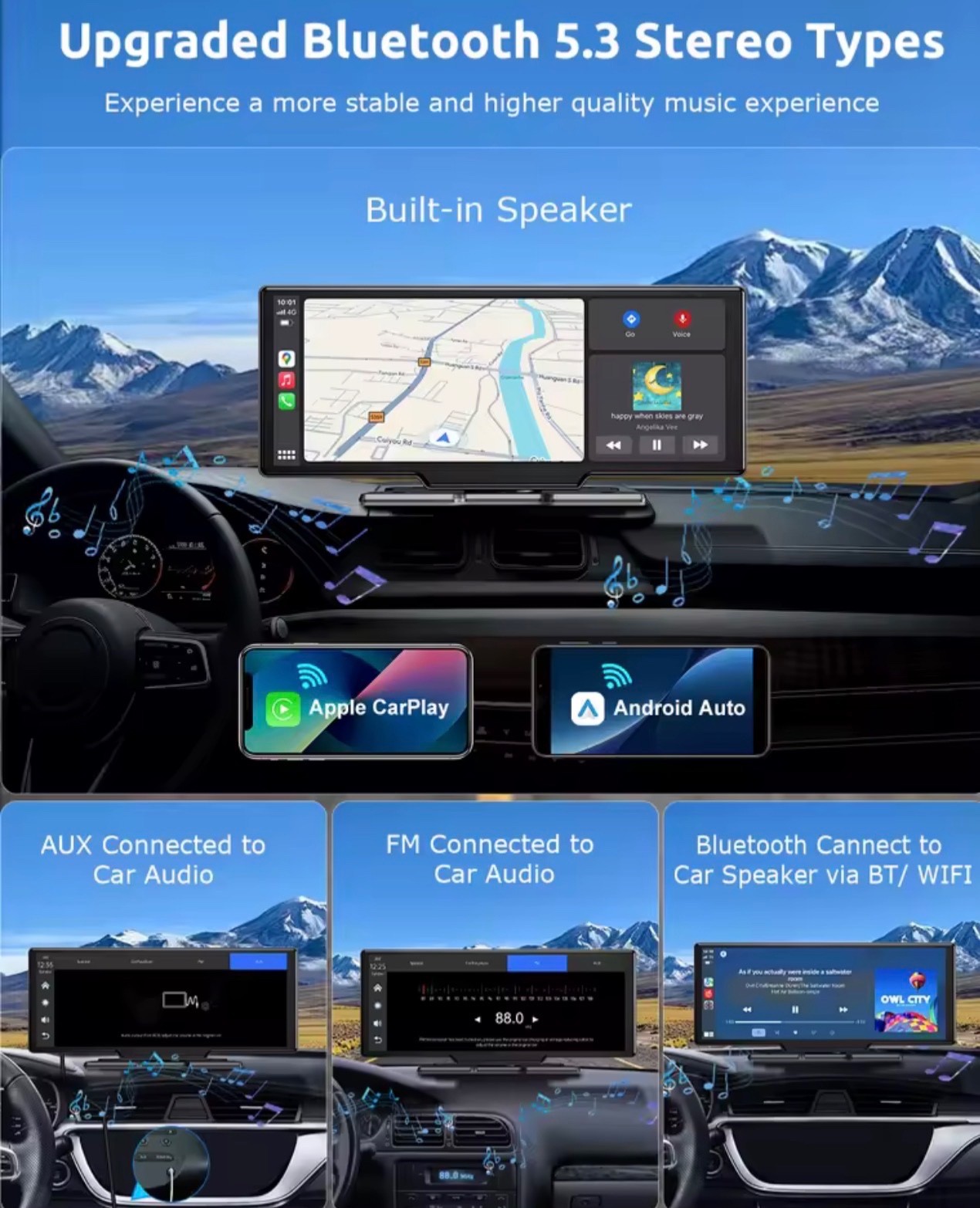 10.26″ 4K Car Portable Wireless Apple CarPlay Android Auto Large Screen Dash Cam