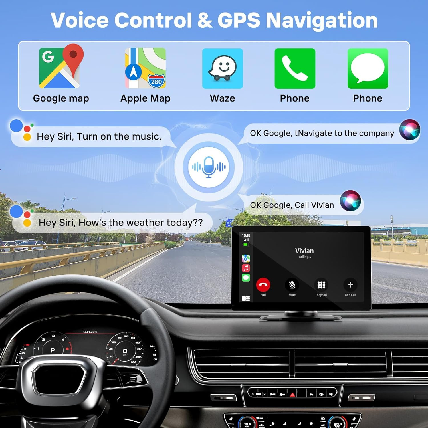 9″ Wireless Apple Carplay Screen for Car w/ 4K Dash Cam, Carplay & Android Auto