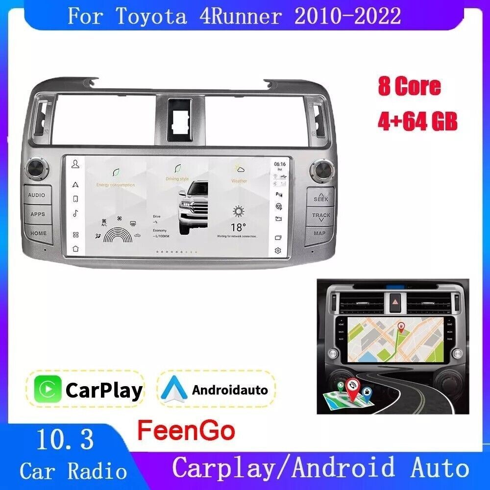 10.3” Car Stereo Radio Auto Android Carplay 4+64GB For 2010-2022 Toyota 4Runner
