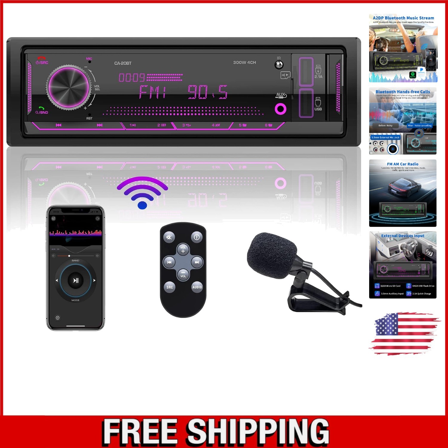 Innovative Bluetooth Single Din Car Stereo with Multi-Color LCD and Quick Charge