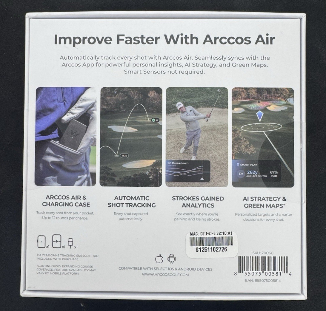 Arccos Air Automatic Golf Game Tracking System AI GPS Rangefinder Strokes Gained