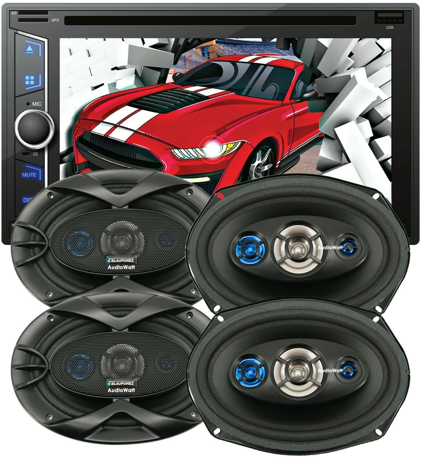Audiotek AT-D76ML 6.2″ Touchscreen Receiver+ 4x Blaupunkt GTS692M 6″x9″ Speakers