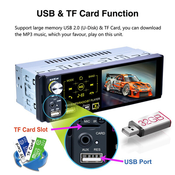 4.1inch HD Touch Screen Car 1 DIN MP5 Player FM AM RDS AUX USB w. 12 LED Camera