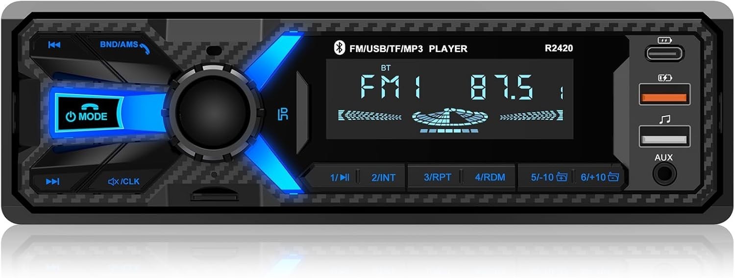 Car Radio Bluetooth Single Din FM AM USB-C USB AUX SD Hands-Free MP3 Player No