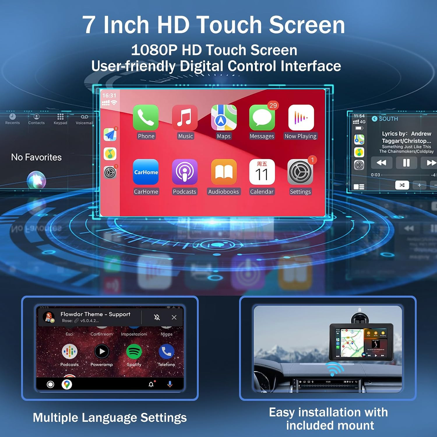 Apple Carplay Portable Car Stereo and Android Auto,Carplay Screen for Car Radio